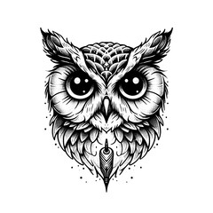 Obraz premium A minimalist tattoo of an owl with wide, expressive eyes. sketch engraving, white background.