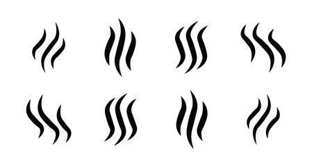 Aromas vaporize icons.Smoke, steam flat line icons set. Vector vapor, aroma, stink, odors symbols or fumes. Fragrances evaporate icons. Vector illustration
