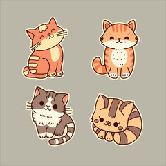 Cute kawaii cat hand drawn in flat cartoon style