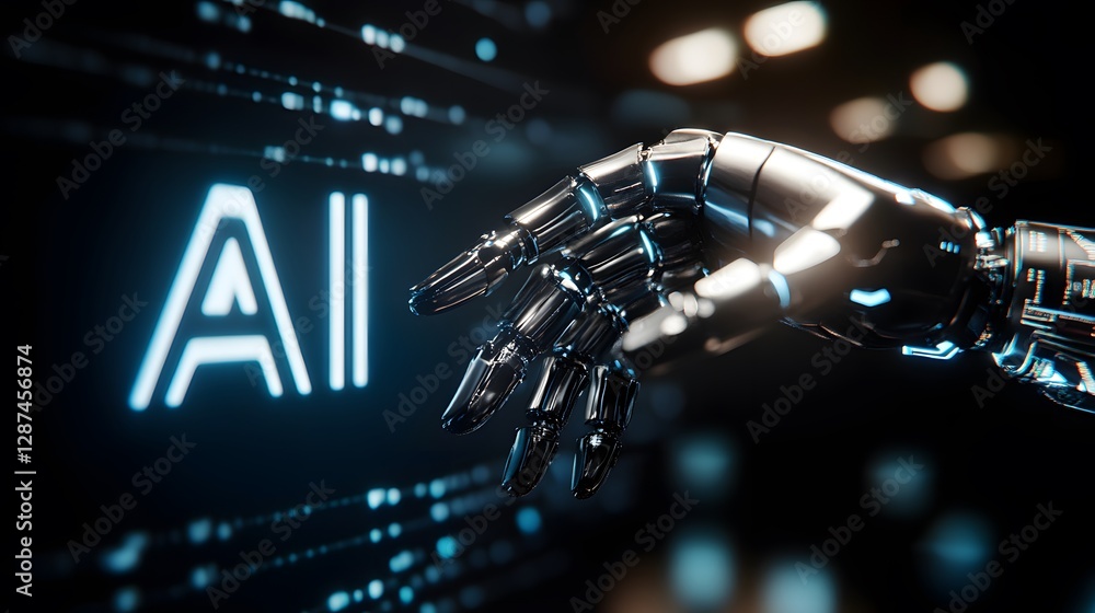 Poster artificial intelligence reaches toward the future with humanoid robotics