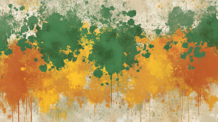 Abstract background with green, orange, and yellow paint splatters