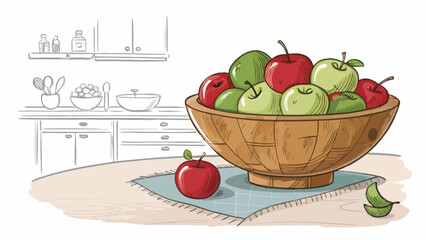 Apples in wicker basket on table in kitchen vector design, Red Apple Illustration vector design