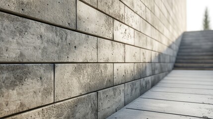 Concrete wall, steps, sunlight, exterior