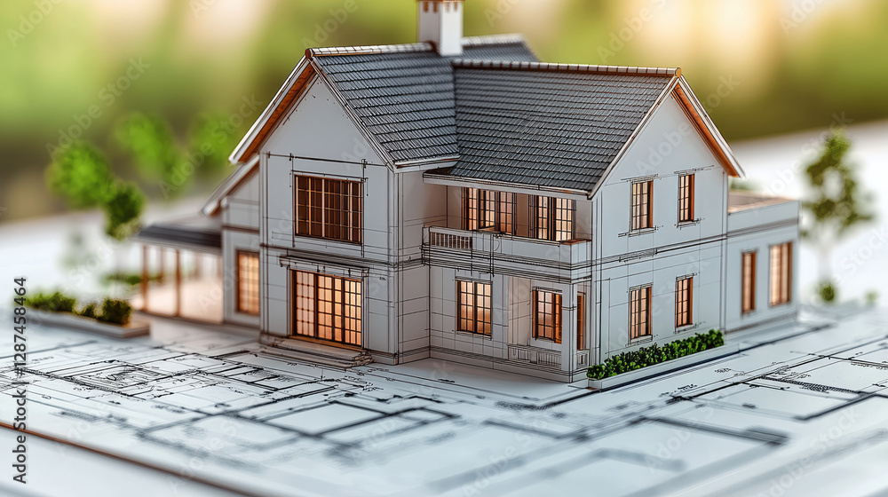 Aufkleber detailed miniature 3d home model showcasing architectural design and plans. model features classic s