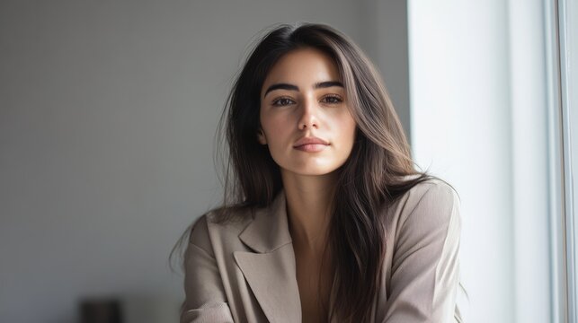 The beige suit not only showed off her professional look, but also conveyed a reserved power and elegance