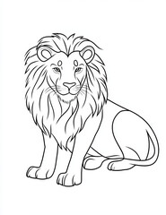 Obraz premium detailed lion coloring page for kids featuring majestic lion with flowing mane