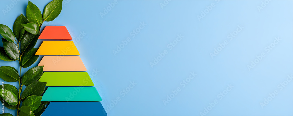 Poster a colorful tree made of blocks with a blue background