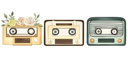 Obraz premium Vintage Style Retro Radios with Floral Accents and Unique Designs