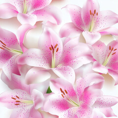 Fototapeta premium Beautiful pink lilies create vibrant floral pattern, perfect for backgrounds