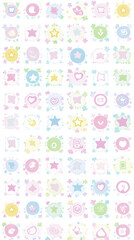 Naklejka premium Colorful background with simple shapes and playful icons in pastel tones