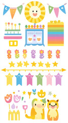 Obraz premium Colorful illustrations of playful shapes and cheerful characters