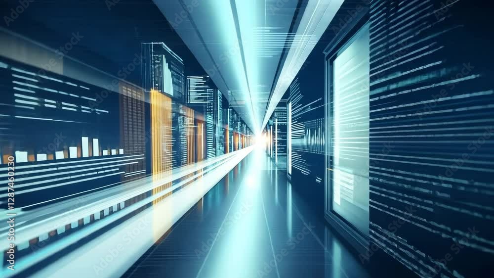 Aufkleber futuristic digital corridor exploring data technology with glowing light visualizations