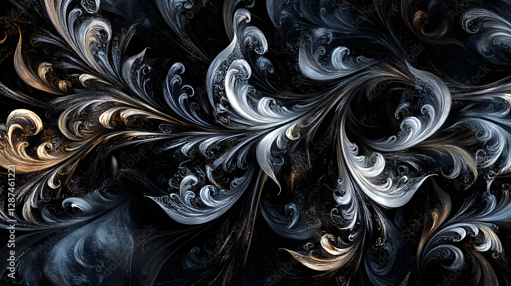 Poster Black and white abstract background featuring swirling patterns and fluid shapes for artistic design projects