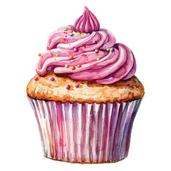 A delicious cupcake with sprinkles cartoon style watercolor