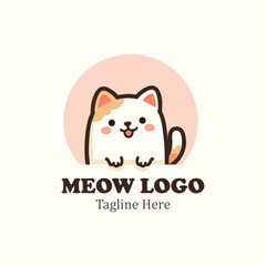 Modern Logo. Cute cartoon cat with a pink background