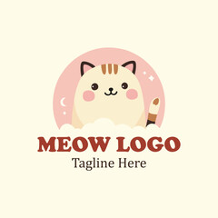 Elegant Logo. Cute cartoon cat with a pink background