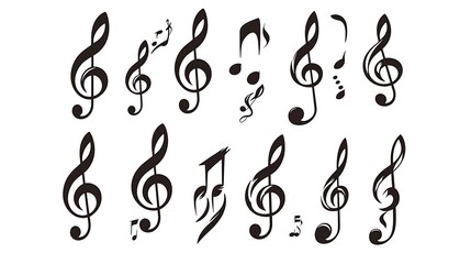 Artistic Collection of Musical Notes and Clefs in Black on a White Background for Design Use