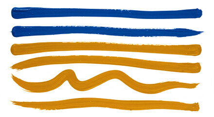 Obraz premium Abstract Paint Strokes Blue and Gold Horizontal and Wave Lines on White Background