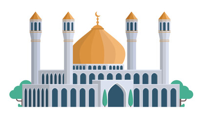 Mosque Building Vector Illustration. Islamic Architecture, Editable Elements