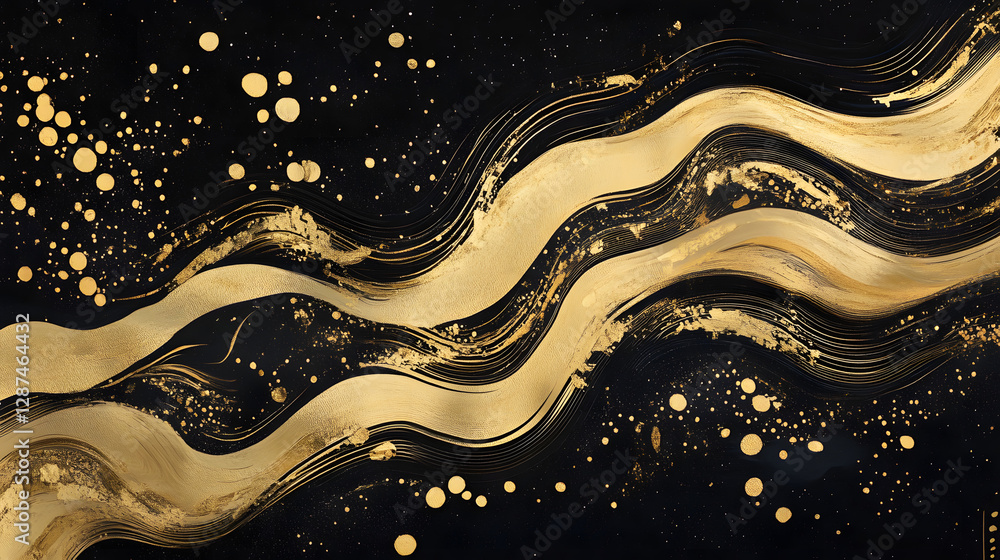 Aufkleber black and gold abstract background with wavy pattern design for modern art and graphic projects