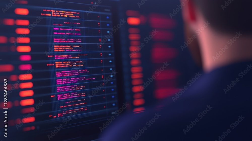 Poster hologram industry concept. digital factory worker monitoring floating holographic display