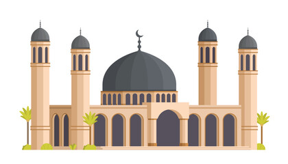 Mosque Building Vector Illustration. Islamic Architecture, Editable Elements