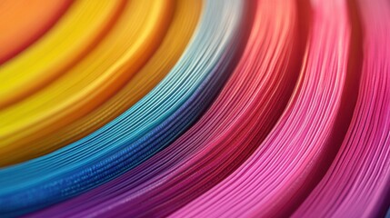 Naklejka premium Vibrant rainbow-colored paper layers swirl. Ideal for design projects needing bold color and texture.