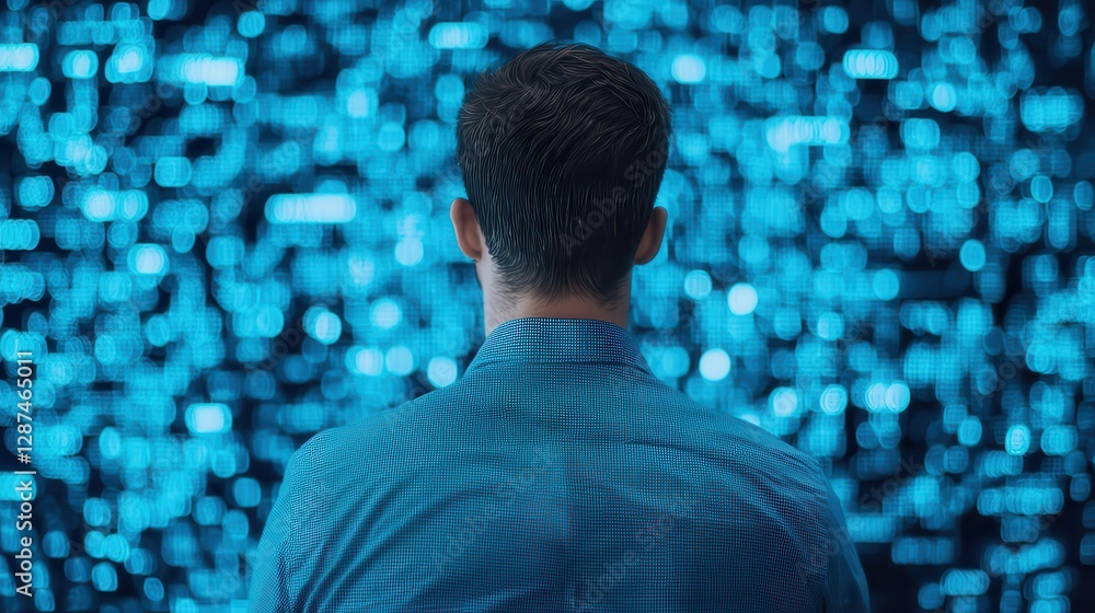 Poster hologram industry concept. engineer analyzing futuristic control room data and analytics on digital 