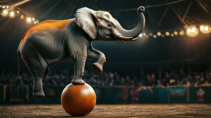 Baby elephant balancing, circus, arena, show