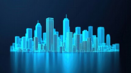 Fototapeta premium hologram industry concept. Futuristic Holographic Cityscape Projection with Glowing Skyscrapers and Reflections
