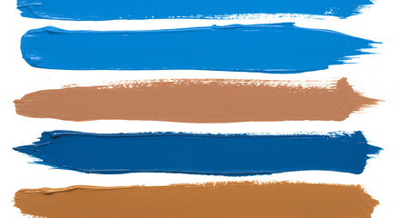 Obraz premium Horizontal Paint Strokes Blue and Brown Swatches on White Background