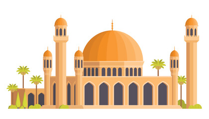 Mosque Building Vector Illustration. Islamic Architecture, Editable Elements
