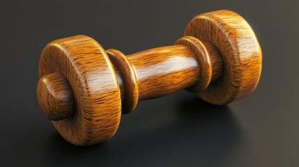 Wooden dumbbell, dark studio, fitness