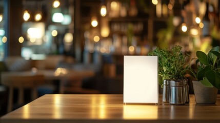 Blank menu board, cafe, night, bokeh