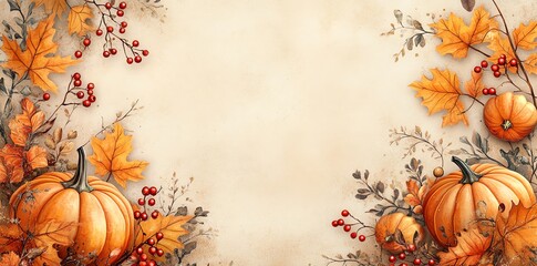 Autumn Pumpkins Fall Leaves Thanksgiving Background Image