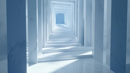 Obraz premium Abstract architecture with marble columns and staircase in bright light futuristic interior design