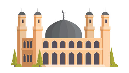 Mosque Building Vector Illustration. Islamic Architecture, Editable Elements