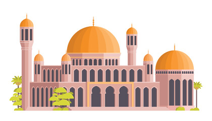 Mosque Building Vector Illustration. Islamic Architecture, Editable Elements