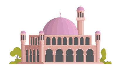 Mosque Building Vector Illustration. Islamic Architecture, Editable Elements