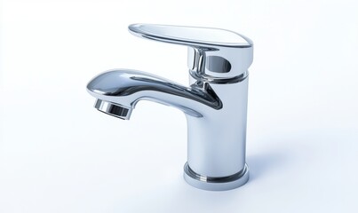 Chrome faucet on white background, ready for bathroom installation