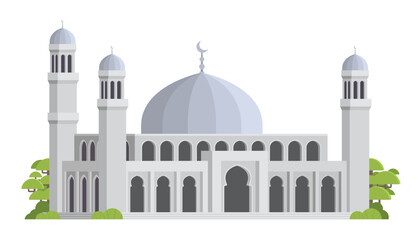 Mosque Building Vector Illustration. Islamic Architecture, Editable Elements