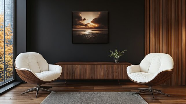 Cozy interior featuring elegant chairs and warm wood accents