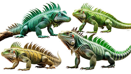 Obraz premium Collection of iguanas in multiple poses with realistic textures, isolated reptile elements for nature-themed designs and projects