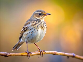 Fototapeta premium Minimalist Water Pipit Bird Photography: Small Branch, Simple Background, Nature