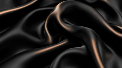 Obraz premium Sleek black silk texture with soft gold highlights, ultra smooth and flowing fabric, perfect for high end luxury design and branding. minimal yet sophisticated look enhances any product mockup