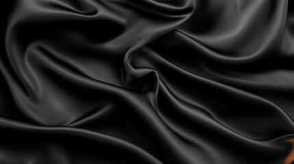 Fototapeta premium Sleek black silk texture with soft gold highlights, ultra smooth and flowing fabric, perfect for high end luxury design and branding
