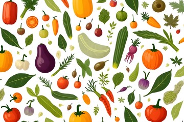 Colorful Fresh Vegetable and Fruit Seamless Pattern Design