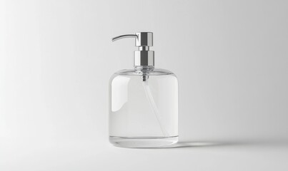 Clear soap dispenser on white background for hygiene product mockup