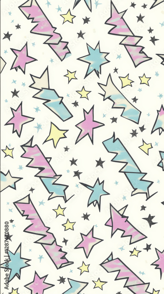 Poster colorful abstract pattern with stars and geometric shapes on light background