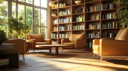 Sunlit Library Lounge Relaxation
